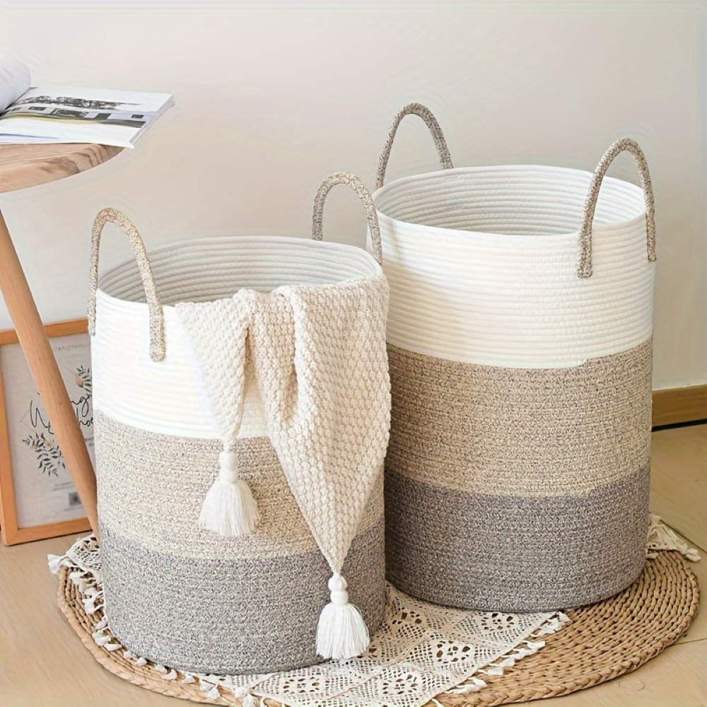 Laundry Basket Round Cotton Rope Foldable