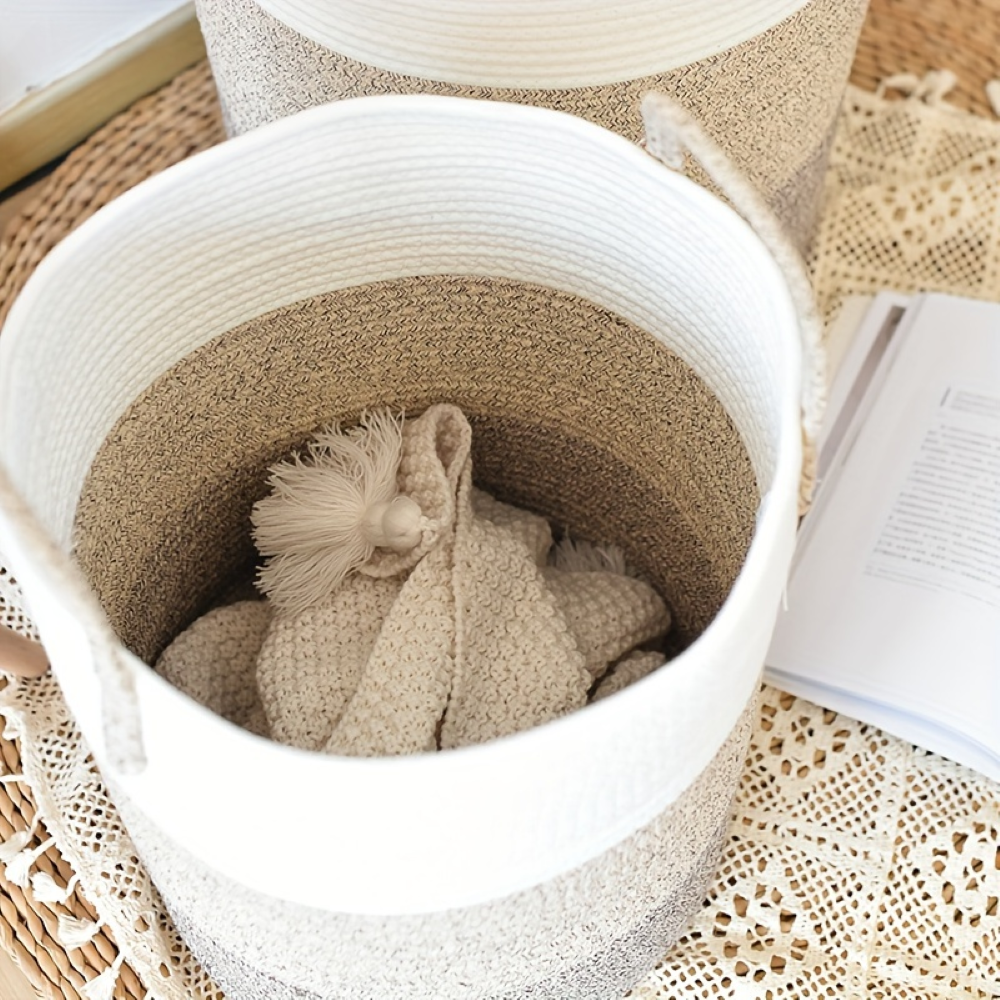 Laundry Basket Round Cotton Rope Foldable