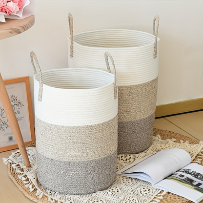 Laundry Basket Round Cotton Rope Foldable