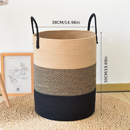 Laundry Basket Round Cotton Rope Foldable