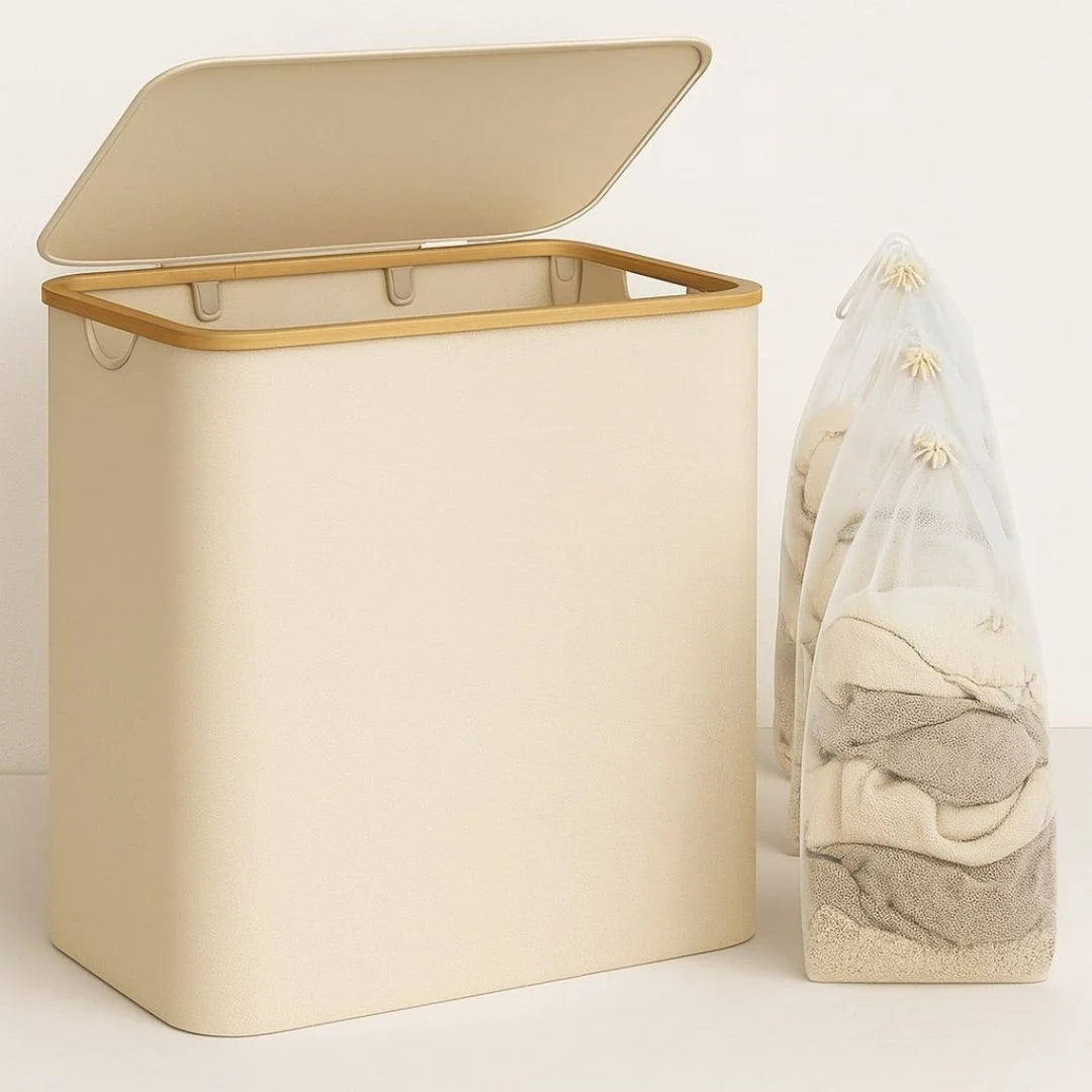 Laundry Hamper Three-Compartment Removable Bags & Lid