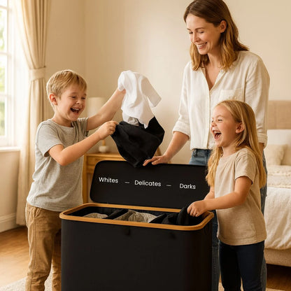 Laundry Hamper Three-Compartment Removable Bags & Lid