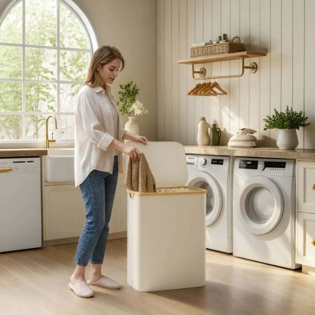 Laundry Hamper Three-Compartment Removable Bags & Lid