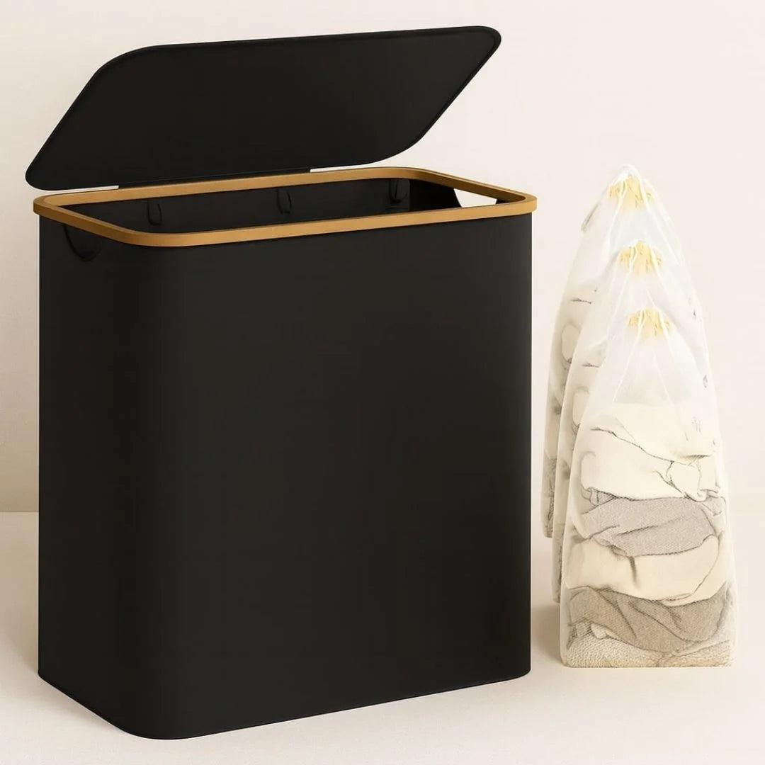 Laundry Hamper Three-Compartment Removable Bags & Lid