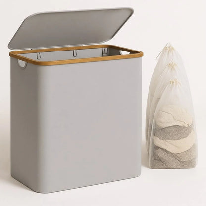 Laundry Hamper Three-Compartment Removable Bags & Lid