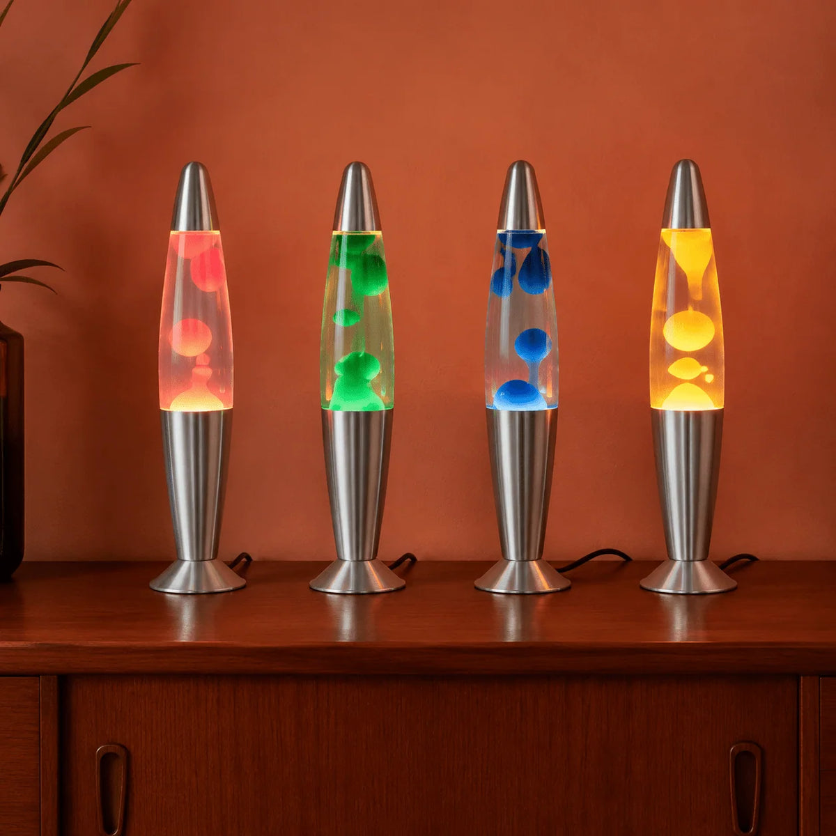 Lava Lamp Wax Motion Warm Ambient Light Glass & Aluminum Base