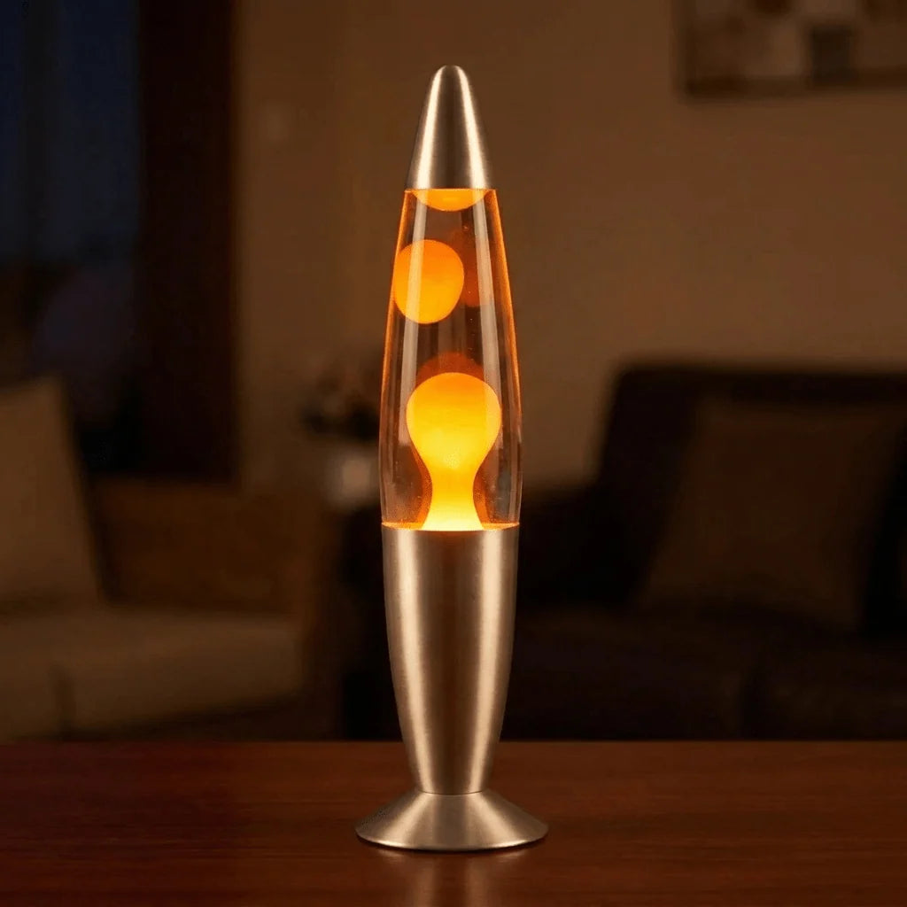 Lava Lamp Wax Motion Warm Ambient Light Glass & Aluminum Base
