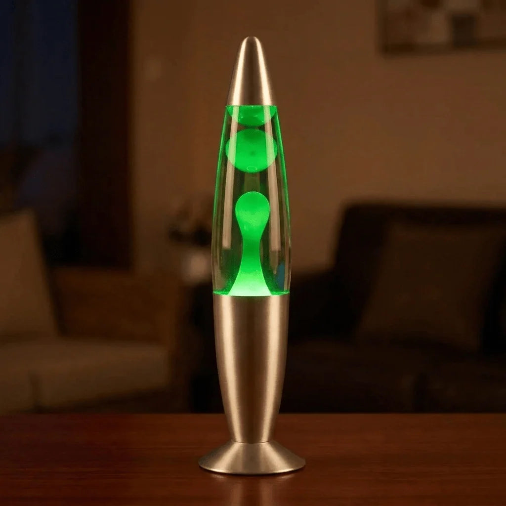 Lava Lamp Wax Motion Warm Ambient Light Glass & Aluminum Base