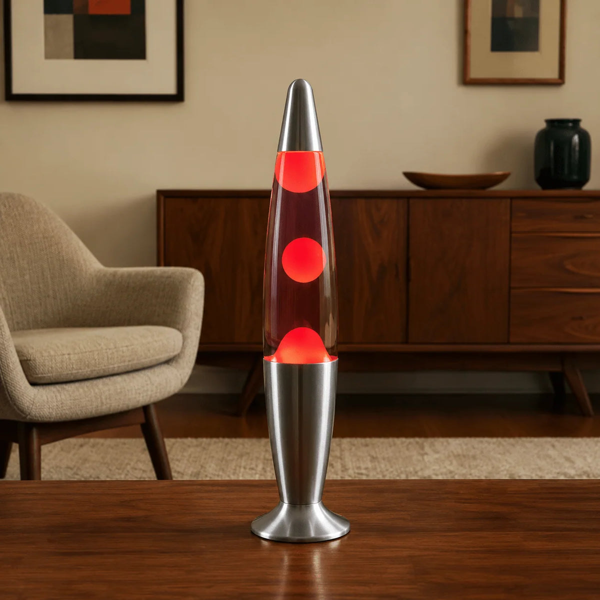 Lava Lamp Wax Motion Warm Ambient Light Glass & Aluminum Base