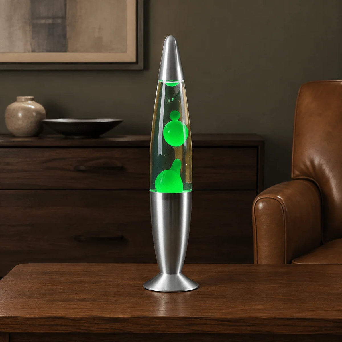 Lava Lamp Wax Motion Warm Ambient Light Glass & Aluminum Base