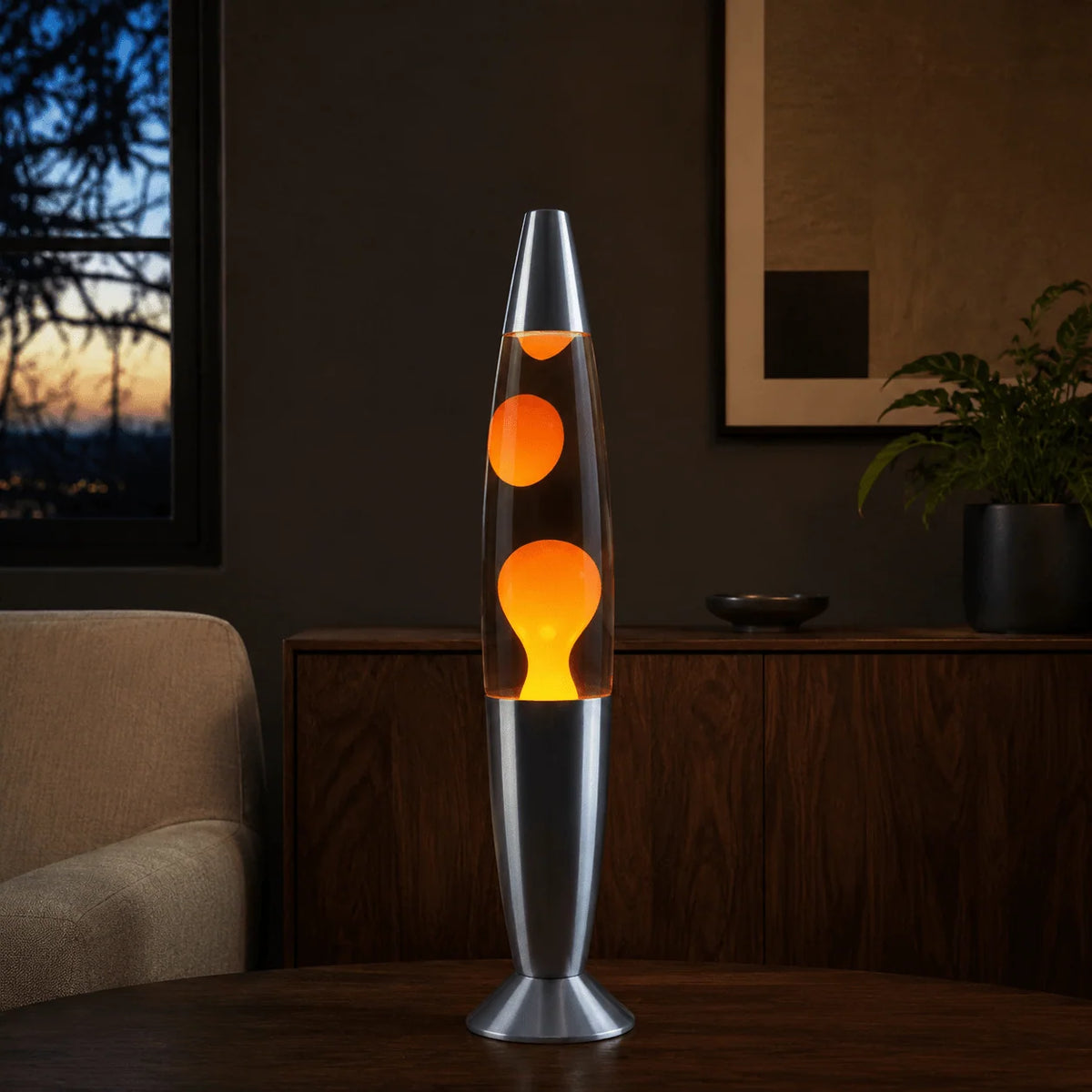 Lava Lamp Wax Motion Warm Ambient Light Glass & Aluminum Base