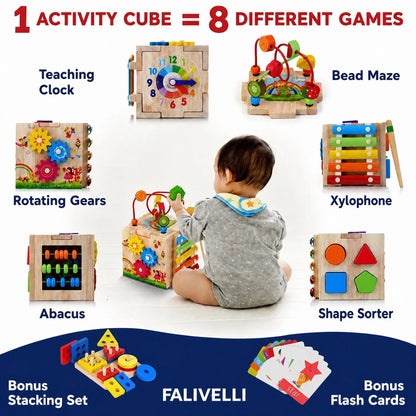 Learning Cube 8-in-1 Natural Rubberwood Educational Toy