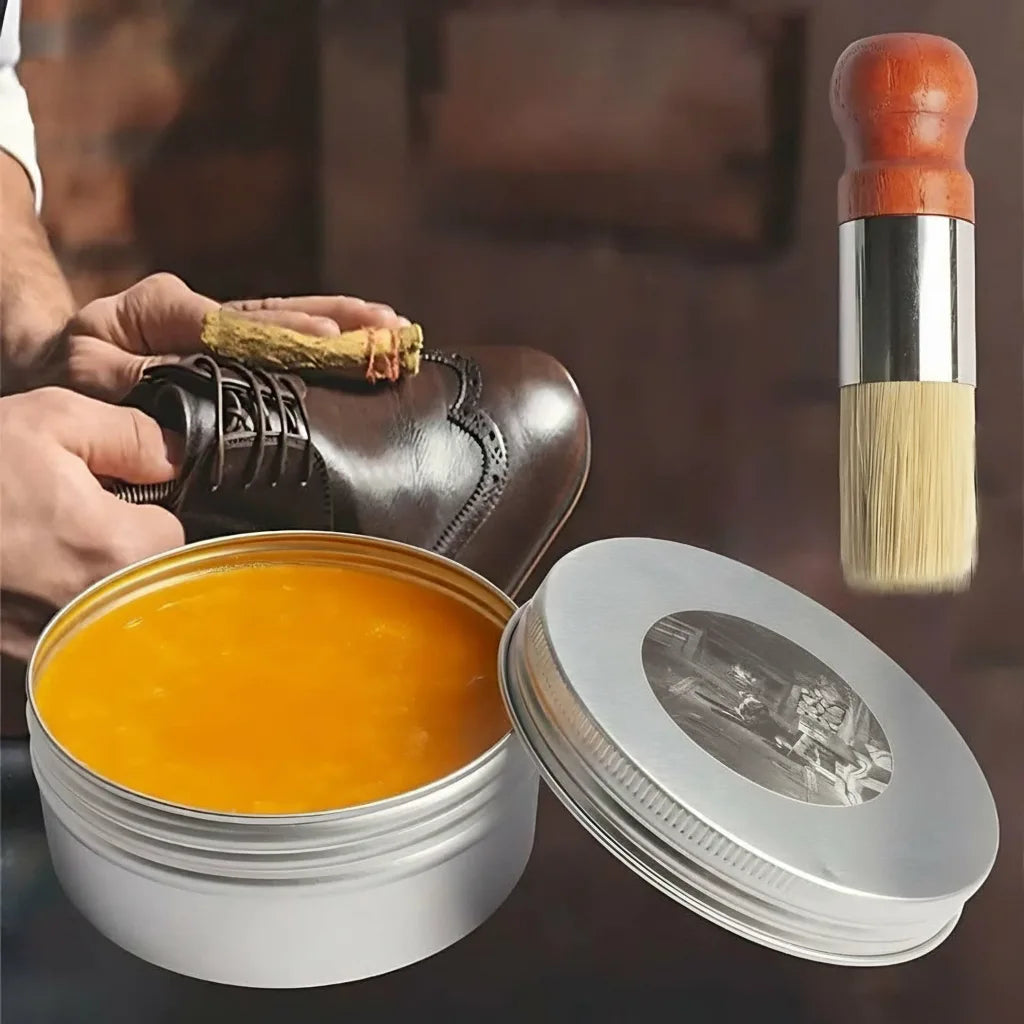 Leather Care Balm Wax Based Colorless Wooden Brush Included