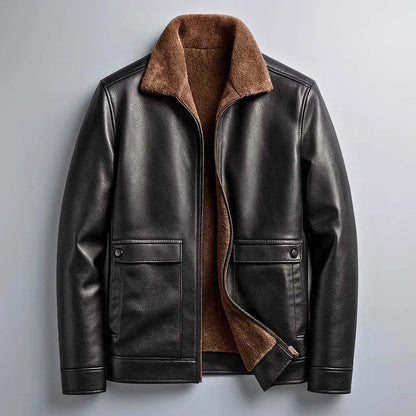 Leather Jacket Sherpa-Lined Insulating Warmth