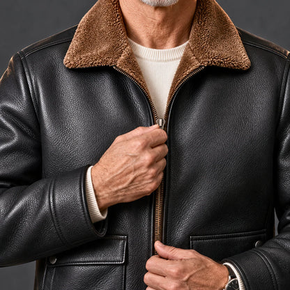 Leather Jacket Sherpa-Lined Insulating Warmth