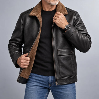 Leather Jacket Sherpa-Lined Insulating Warmth