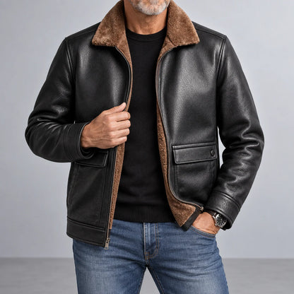 Leather Jacket Sherpa-Lined Insulating Warmth