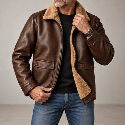 Leather Jacket Sherpa-Lined Insulating Warmth