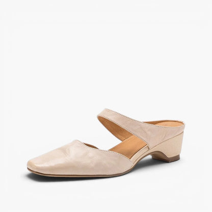 Leather Mules Square Toe Cushioned Insole Wedge Heel 2 Inch