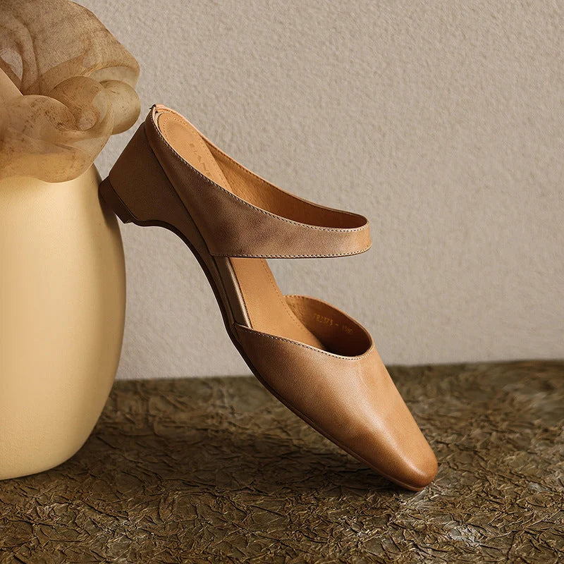 Leather Mules Square Toe Cushioned Insole Wedge Heel 2 Inch