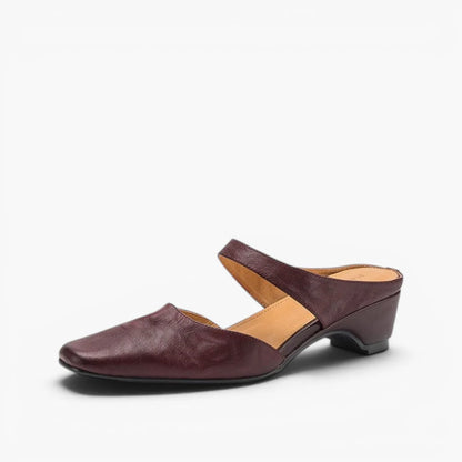 Leather Mules Square Toe Cushioned Insole Wedge Heel 2 Inch