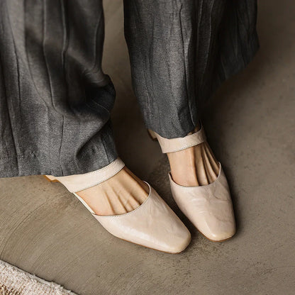 Leather Mules Square Toe Cushioned Insole Wedge Heel 2 Inch