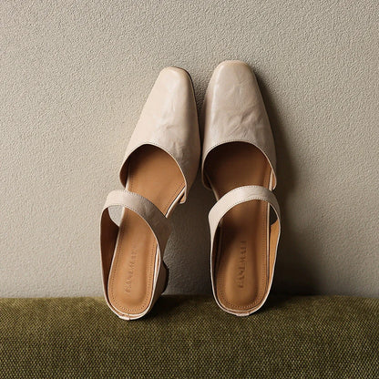 Leather Mules Square Toe Cushioned Insole Wedge Heel 2 Inch