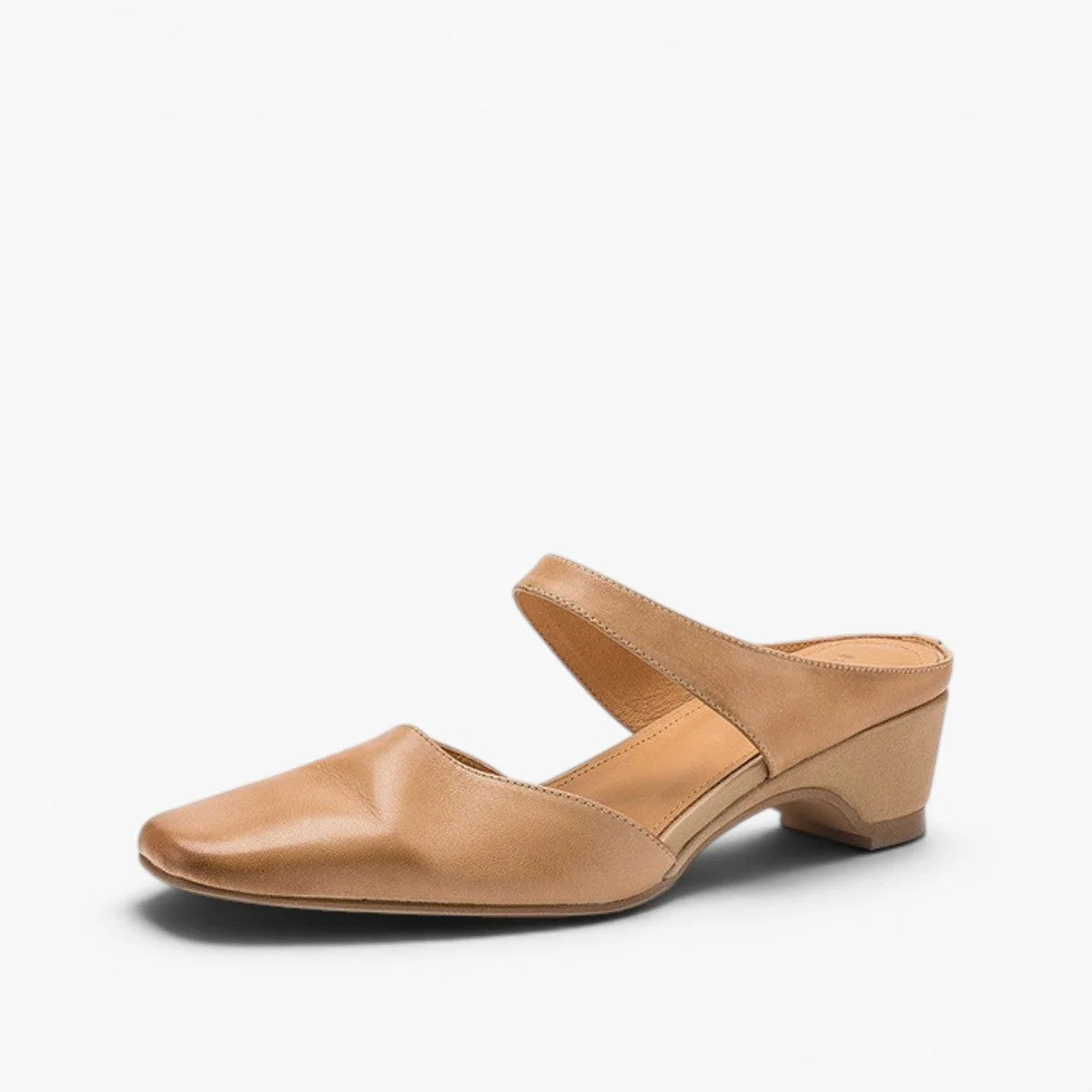Leather Mules Square Toe Cushioned Insole Wedge Heel 2 Inch