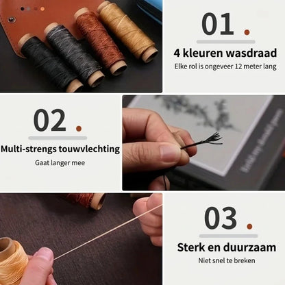 Leather Sewing Kit Waxed Thread Precision Needles Zippered Case