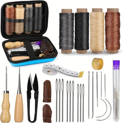 Leather Sewing Kit Waxed Thread Precision Needles & Zippered Pouch