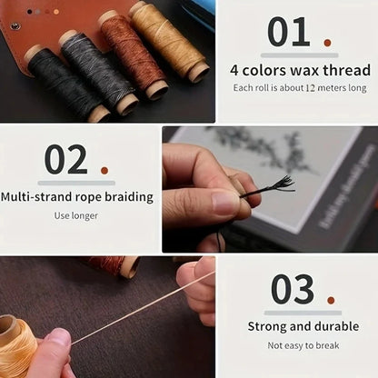 Leather Sewing Kit Waxed Thread Precision Needles Zippered Pouch