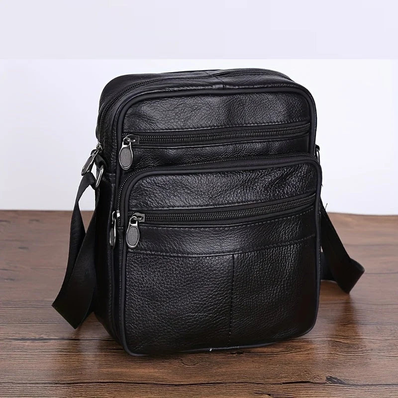 Leather Shoulder Bag for Men – Spacious Cowhide with Strap Adjustability