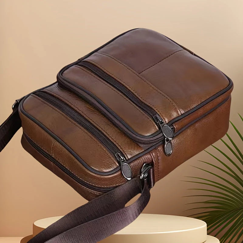 Leather Shoulder Bag for Men – Spacious Cowhide with Strap Adjustability