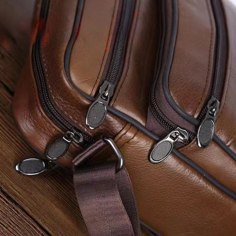 Leather Shoulder Bag for Men – Spacious Cowhide with Strap Adjustability