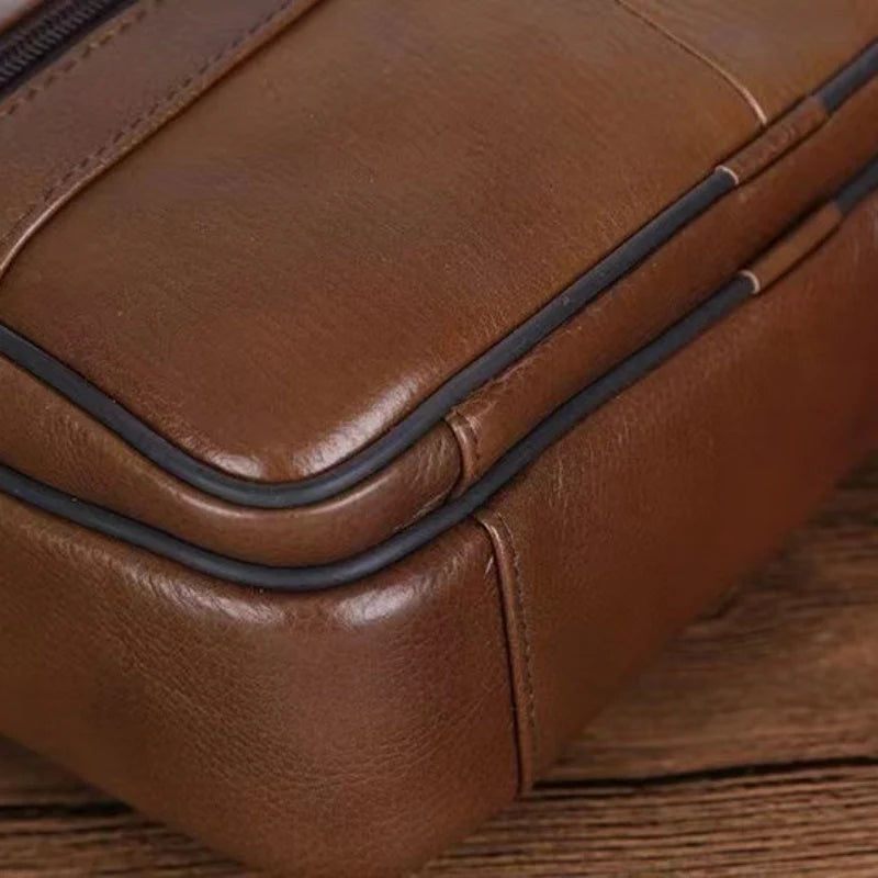 Leather Shoulder Bag for Men – Spacious Cowhide with Strap Adjustability