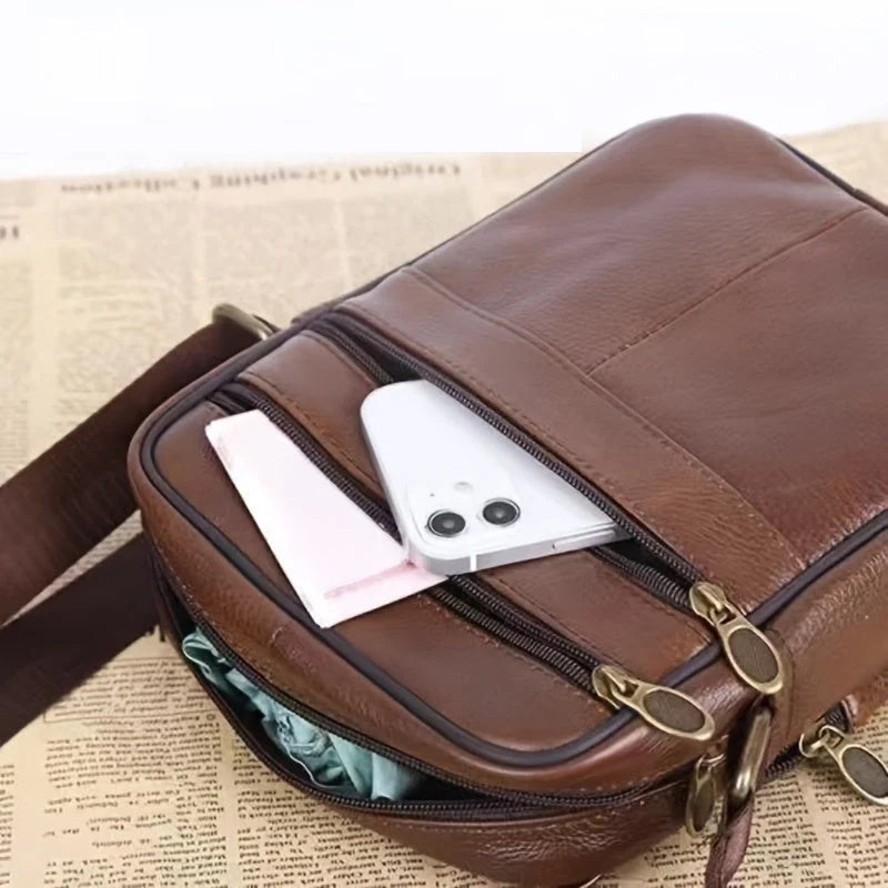 Leather Shoulder Bag for Men – Spacious Cowhide with Strap Adjustability