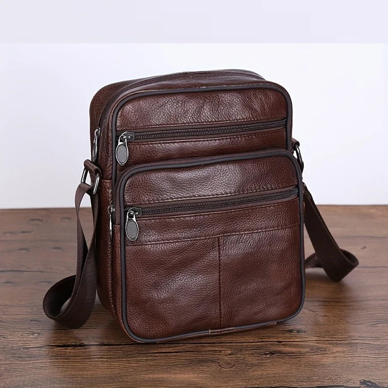Leather Shoulder Bag for Men – Spacious Cowhide with Strap Adjustability
