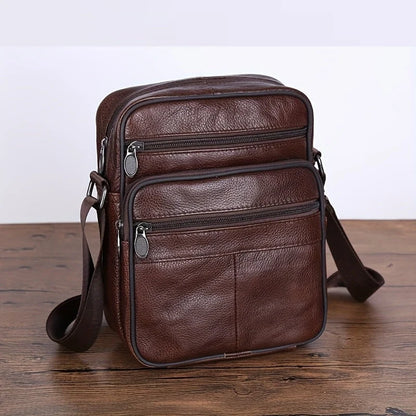 Leather Shoulder Bag for Men – Spacious Cowhide with Strap Adjustability