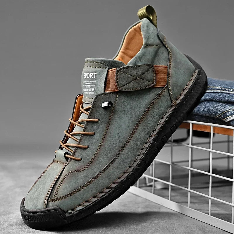 Leather Sneakers Handcrafted Stitching Cushioned Sole All-Day Comfort