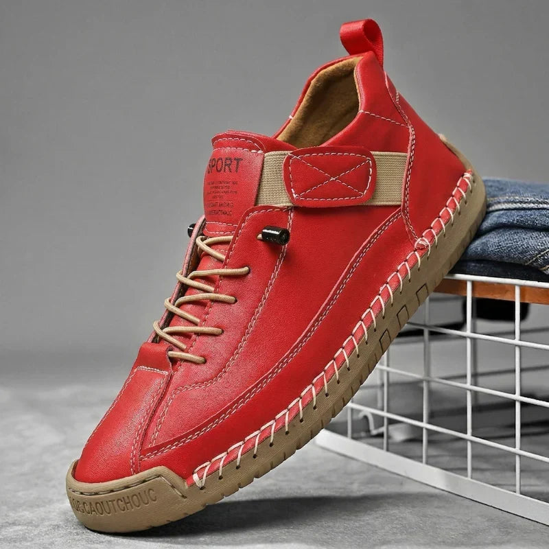 Leather Sneakers Handcrafted Stitching Cushioned Sole All-Day Comfort