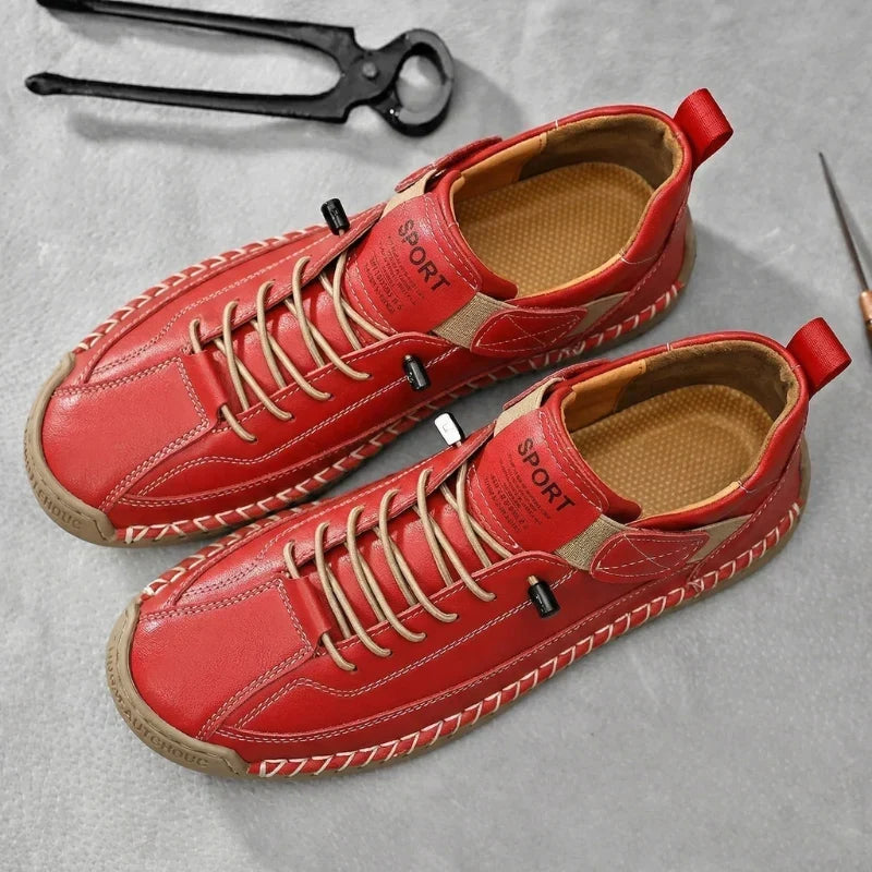 Leather Sneakers Handcrafted Stitching Cushioned Sole All-Day Comfort