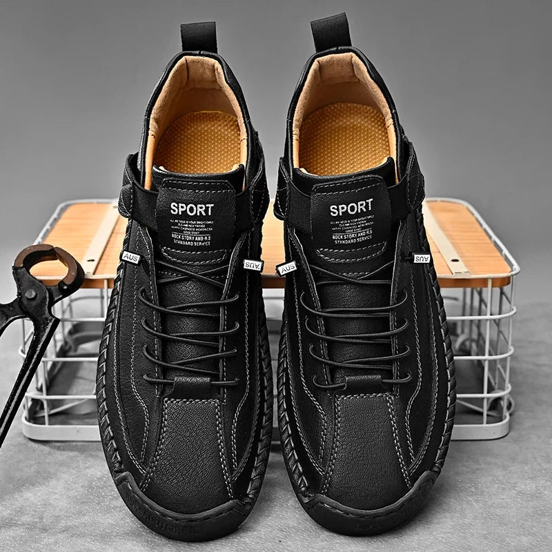 Leather Sneakers Handcrafted Stitching Cushioned Sole All-Day Comfort