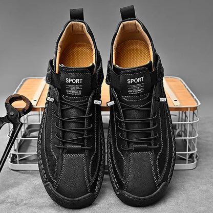 Leather Sneakers Handcrafted Stitching Cushioned Sole All-Day Comfort