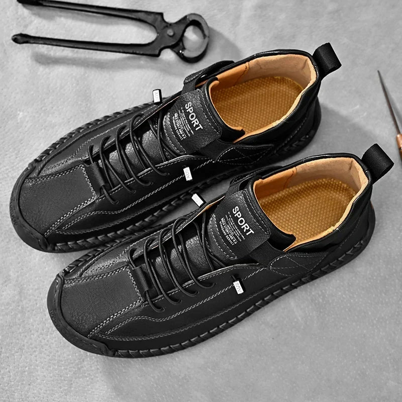 Leather Sneakers Handcrafted Stitching Cushioned Sole All-Day Comfort