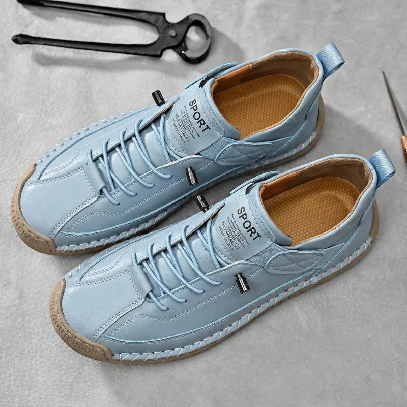 Leather Sneakers Handcrafted Stitching Cushioned Sole All-Day Comfort