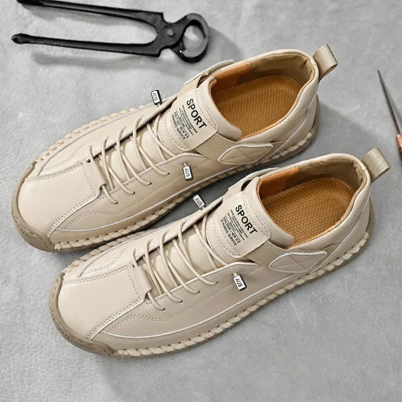 Leather Sneakers Handcrafted Stitching Cushioned Sole All-Day Comfort