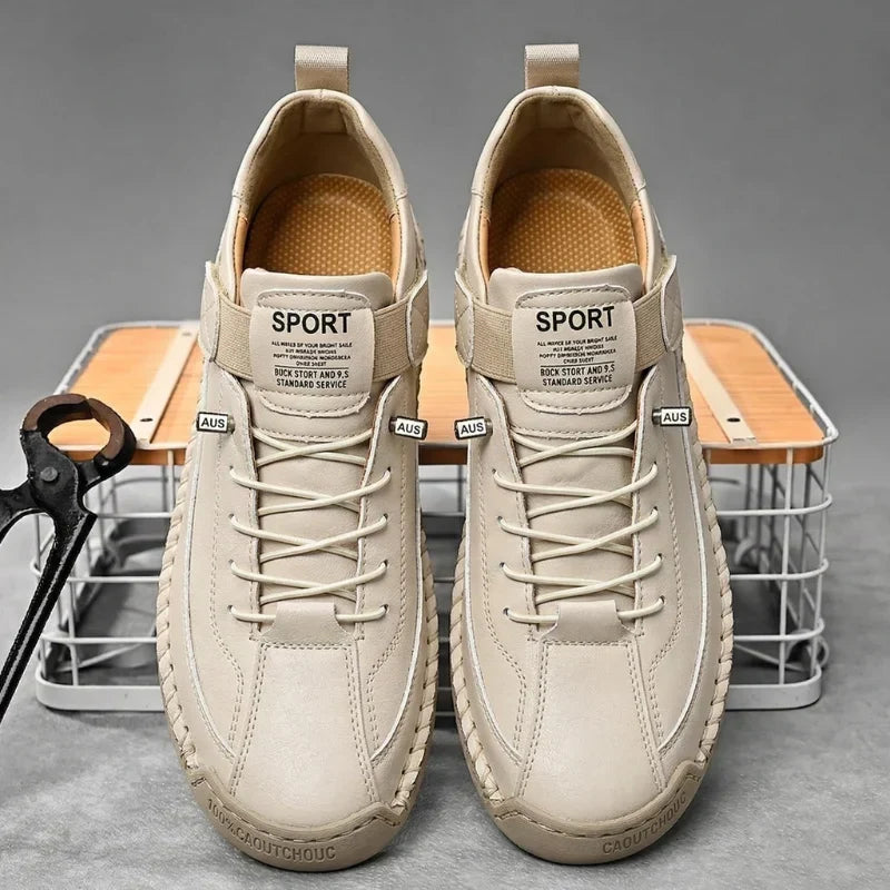 Leather Sneakers Handcrafted Stitching Cushioned Sole All-Day Comfort