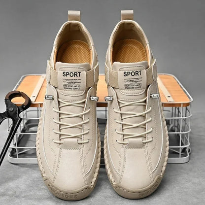 Leather Sneakers Handcrafted Stitching Cushioned Sole All-Day Comfort