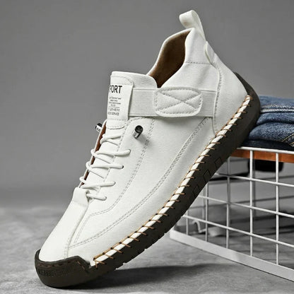 Leather Sneakers Handcrafted Stitching Cushioned Sole All-Day Comfort