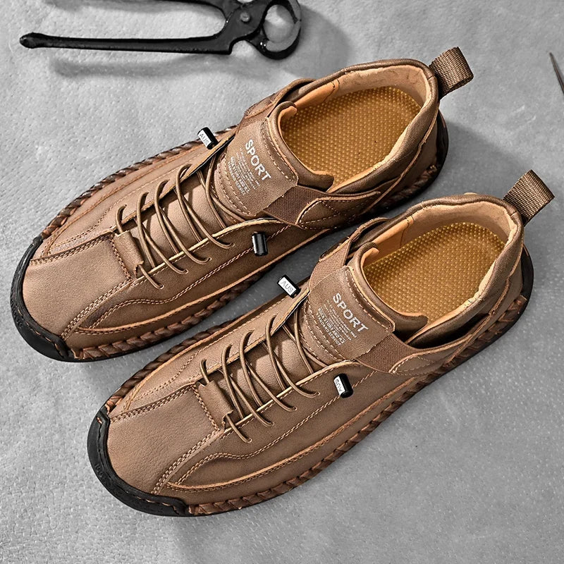Leather Sneakers Handcrafted Stitching Cushioned Sole All-Day Comfort